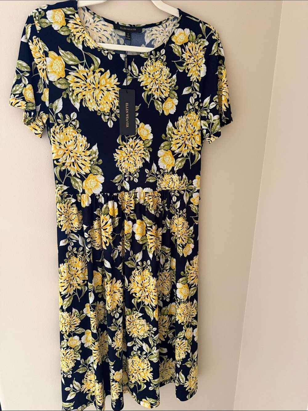 Ellen Weaver Navy/Yellow/White Floral Dress